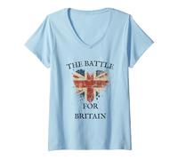 Donna PATRIOTI del Regno Unito Orgoglio Britannico GB Orgoglioso della Battaglia per la Gran Bretagna Maglietta con Collo a V