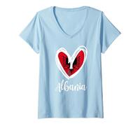 Donna Patriotic Albania Carino Cuore Albanese Mappa Bandiera Bambini Ragazze Maglietta con Collo a V