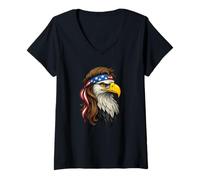 Donna Patriotic Aquila bianca con bandiera americana Mullet Cool Aquila Maglietta con Collo a V