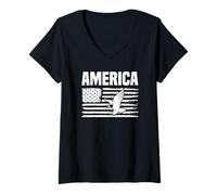 Donna Patriotic Eagle Bandiera Americana Graphic Independence Day Maglietta con Collo a V
