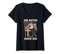 Donna Patriotic One Nation Under God - Fede Cristiana da Uomo Vintage Maglietta con Collo a V