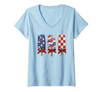 Donna Patriotic Popsicle Stars Stripes Stati Uniti Maglietta con Collo a V
