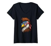 Donna Patriotic Punk Rock Bald Eagle US Bandiera Bandana Cool Aquila Maglietta con Collo a V