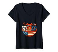 Donna Patriotic Pup & Ramen Stelle, strisce e slurps Maglietta con Collo a V