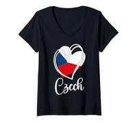 Donna Patriotic Repubblica Ceca Bandiera Cuore Grafica Ragazze Bambini Maglietta con Collo a V