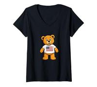 Donna Patriotic Teddy Bear USA Flag Illustration Graphic Cartoon Maglietta con Collo a V