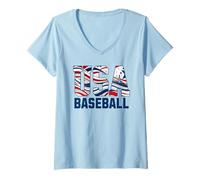 Donna Patriotic USA American Flag Baseball players Maglietta con Collo a V