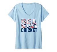 Donna Patriotic USA American Flag, Cricket Sports Fan Maglietta con Collo a V