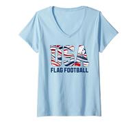 Donna Patriotic USA American Flag Flag Football. Maglietta con Collo a V