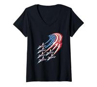 Donna Patriotic USA Flag Fighter Jets Independence Day 4 luglio Maglietta con Collo a V