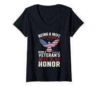 Donna Patriotic Veterans Day Essere Una Moglie veterani è Un Onore Maglietta con Collo a V