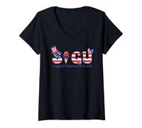 Donna Patriottica SICU infermiera 4 luglio American Flag Surgery ICU Maglietta con Collo a V