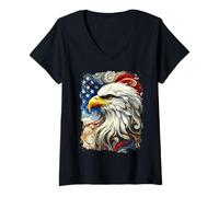Donna Patriottico Aquila calva con bandiera americana arte astratta Maglietta con Collo a V