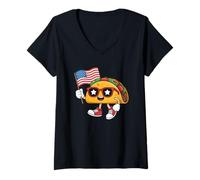 Donna Patriottico Kawaii Taco Independence Day 4 luglio Foodie Maglietta con Collo a V