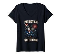Donna Patriottismo - Scetticismo Americano Maglietta con Collo a V
