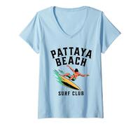 Donna Pattaya Beach Surf Club Thailandia Retro Design Maglietta con Collo a V