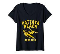 Donna Pattaya Beach Thailandia Surf Club Surfer Design Distressed Maglietta con Collo a V