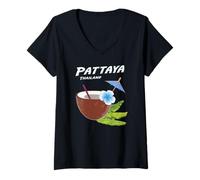Donna Pattaya Cóctel en la Playa Coco Vacaciones en Tailandia Maglietta con Collo a V