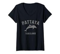 Donna Pattaya Thailandia Che Salta Delfino Design Invecchiato Maglietta con Collo a V