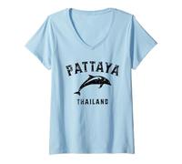 Donna Pattaya Thailandia Che Salta Il Delfino Invecchiato Design Maglietta con Collo a V