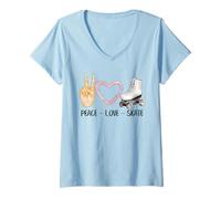 Donna Pattinaggio a rotelle Vintage Peace Love Roller Skate Maglietta con Collo a V