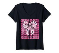 Donna Pattinaggio artistico Pattinaggio su ghiaccio Pattinaggio su ghiaccio Ragazza Coquette Bow Maglietta con Collo a V