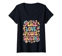 Donna Pattinaggio di figura dell'amore della pace anni '60 anni '70 hippie retrò pattinatore di figura Maglietta con Collo a V