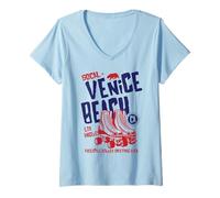 Donna Pattini a rotelle in Stile retrò Venice Beach California Maglietta con Collo a V