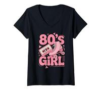 Donna Pattini a rotelle Rosa Anni '80 da Donna Maglietta con Collo a V