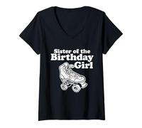 Donna Pattini a rotelle Sister of the Birthday Girl Maglietta con Collo a V