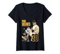 Donna Paul Skenes | Giocatori di Baseball MLB di Pittsburgh | MLBPSK304N Maglietta con Collo a V