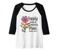 Donna Paura e Meravigliosamente Fatto Bibbia Versi Fiore Cristiano Maglia con Maniche Raglan