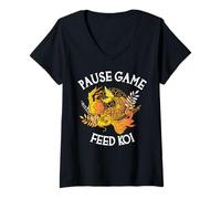 Donna Pausa Game Feed Koi Divertente Gioco Koi Amante Maglietta con Collo a V