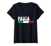 Donna Pavia City Italia Vintage Bandiera Italia per Gli Amanti dei Viaggi Maglietta con Collo a V