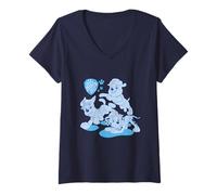 Donna Paw Patrol All Paws In Blue Monochrome Design Maglietta con Collo a V