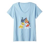 Donna Paw Patrol All Paws In Pup Stack Dynamic Pose Maglietta con Collo a V