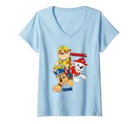 Donna Paw Patrol Marshall Rubble Chase Jumping Maglietta con Collo a V