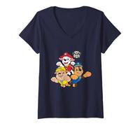 Donna Paw Patrol Pup Jump Trio With Classic Badge Logo Maglietta con Collo a V