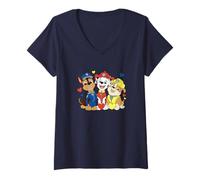 Donna Paw Patrol Pup Trio Sitting With Colorful Hearts Maglietta con Collo a V