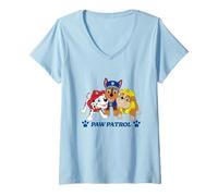 Donna Paw Patrol Pups Group Shot And Paw Prints Maglietta con Collo a V