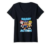 Donna Paw Patrol Ready For Action Pup Squad Burst Maglietta con Collo a V