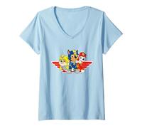 Donna Paw Patrol, Rubble Chase, Marshall, Design d'azione in Stile Salvataggio Maglietta con Collo a V