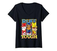 Donna Paw Patrol Ruff e Tough 3 Panel Art Maglietta con Collo a V