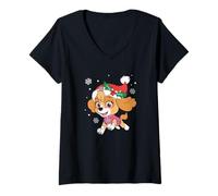 Donna Paw Patrol Skye Christmas Hat Snowflake Maglietta con Collo a V