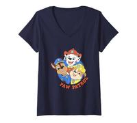 Donna Paw Patrol Smiling Pups Retro Badge Design Maglietta con Collo a V