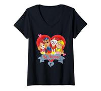 Donna Paw Patrol Valentine's Day Be Happy Heart Group Maglietta con Collo a V