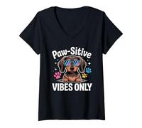 Donna Paw-sitive Vibes Only Cute Dog Lover Bassotto Maglietta con Collo a V