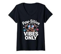 Donna Paw-sitive Vibes Solo Cute Dog Amante Vibes Positive Maglietta con Collo a V