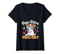Donna Paw-sitive Vibes Solo simpatico amante dei cani Jack Russell Terrier Maglietta con Collo a V