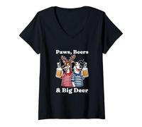 Donna Paws Beers Big Deer Cacciatore di Cani da Caccia Maglietta con Collo a V